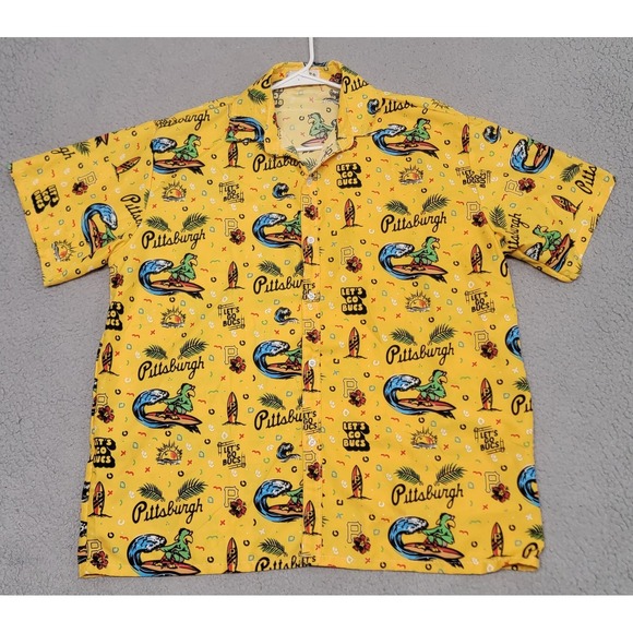 Pittsburgh Pirates Shirt Mens XL MLB Baseball Let's Go Bucs Parrot Surf Print - Picture 1 of 8